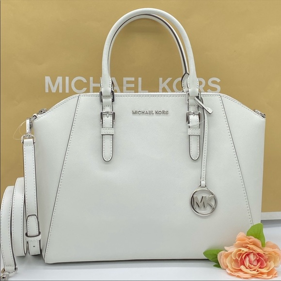 MICHAEL KORS CIARA LARGE TZ SATCHEL OPTIC WHITE - Picture 5 of 16